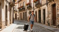 navigating cobblestones with luggage