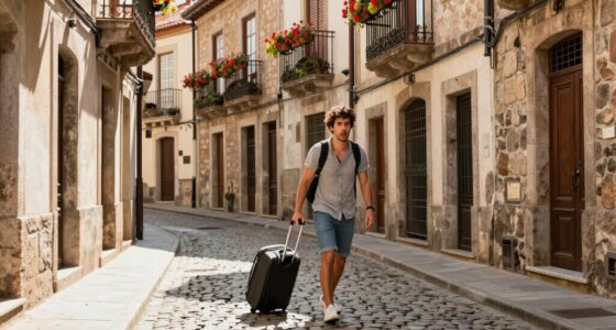navigating cobblestones with luggage