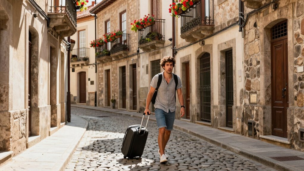 navigating cobblestones with luggage