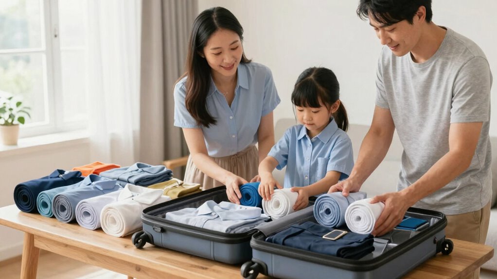 organized family outfit packing