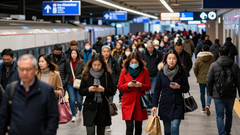 peak rush hour crowds