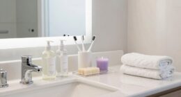 organized hotel bathroom routine