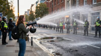 Police blast water cannons at protesters amid unrest over stabbing in Belfast
