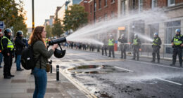 Police blast water cannons at protesters amid unrest over stabbing in Belfast